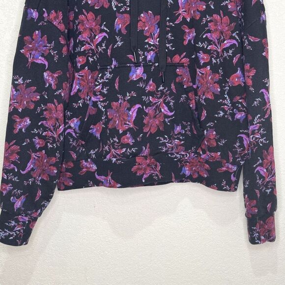 Rag & Bone Hoodie Womens Small Black Purple Red Floral Pullover Organic Cotton - Picture 4 of 9